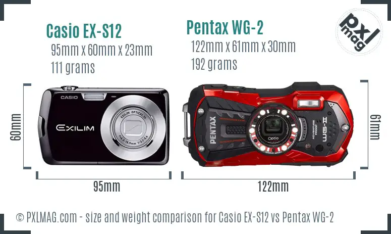 Casio EX-S12 vs Pentax WG-2 size comparison