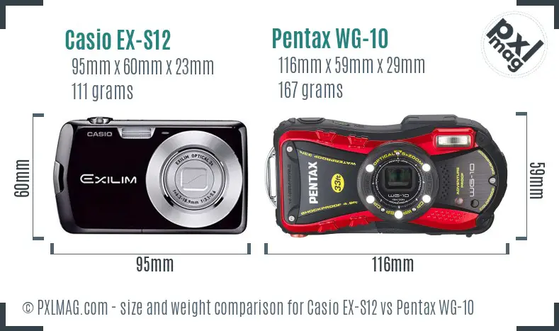 Casio EX-S12 vs Pentax WG-10 size comparison