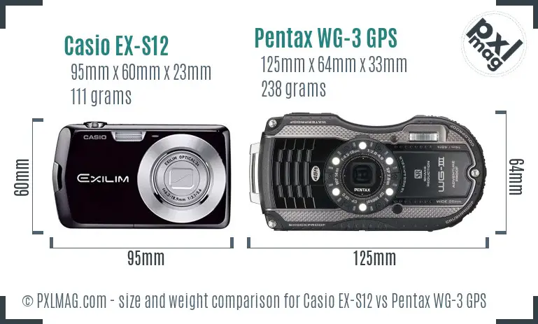 Casio EX-S12 vs Pentax WG-3 GPS size comparison