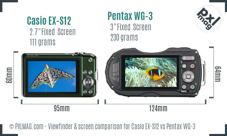 Casio EX-S12 vs Pentax WG-3 Screen and Viewfinder comparison