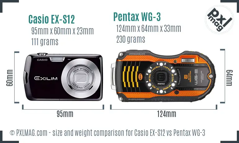 Casio EX-S12 vs Pentax WG-3 size comparison