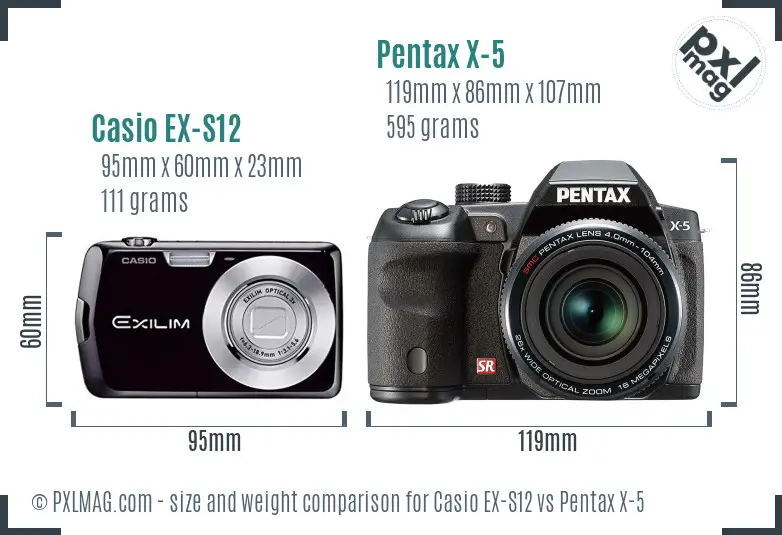 Casio EX-S12 vs Pentax X-5 size comparison