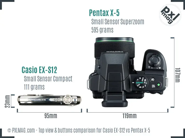 Casio EX-S12 vs Pentax X-5 top view buttons comparison