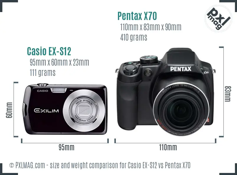 Casio EX-S12 vs Pentax X70 size comparison