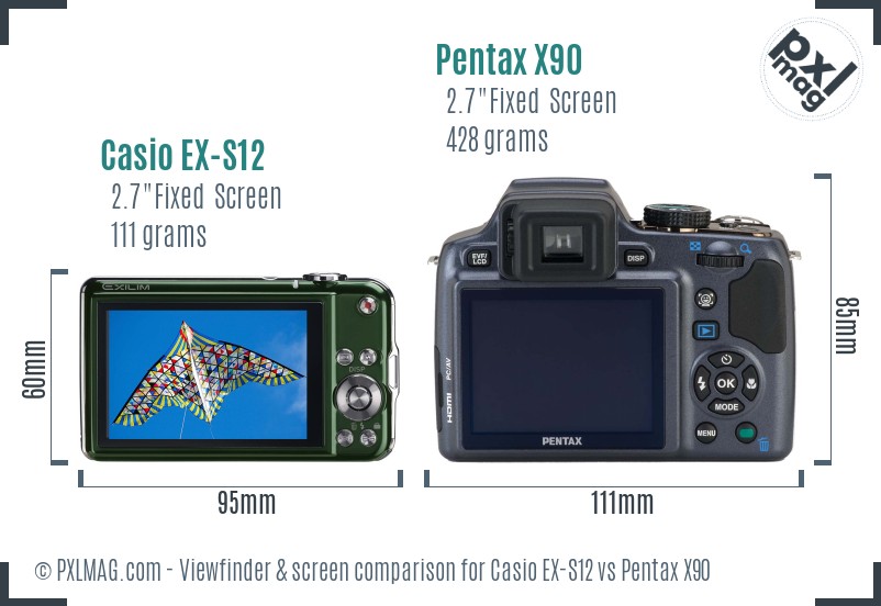 Casio EX-S12 vs Pentax X90 Screen and Viewfinder comparison