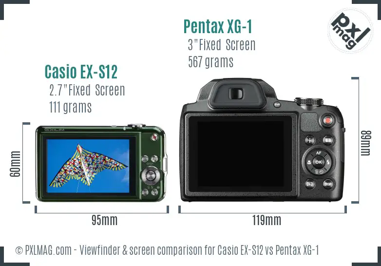 Casio EX-S12 vs Pentax XG-1 Screen and Viewfinder comparison