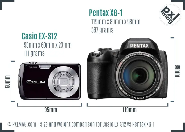 Casio EX-S12 vs Pentax XG-1 size comparison