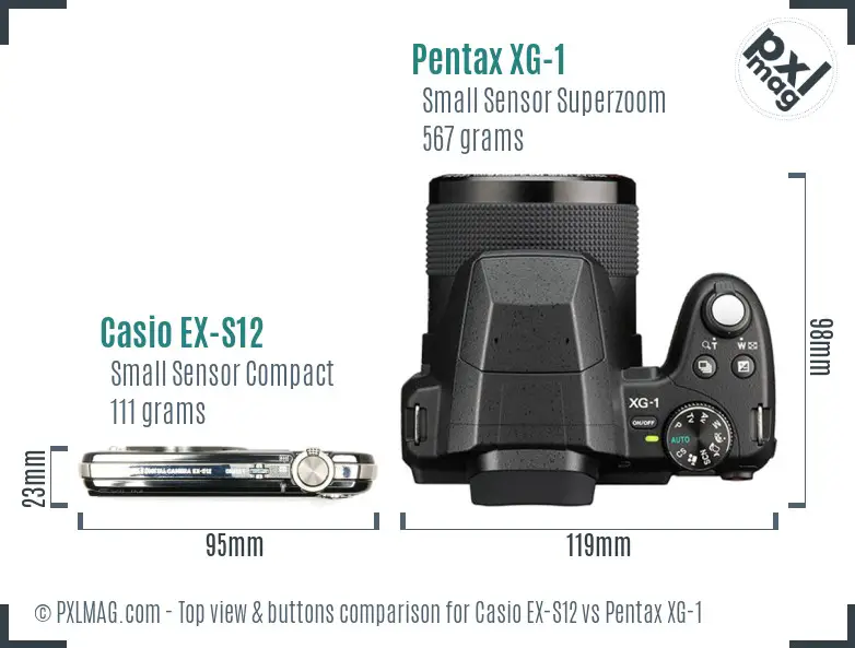 Casio EX-S12 vs Pentax XG-1 top view buttons comparison