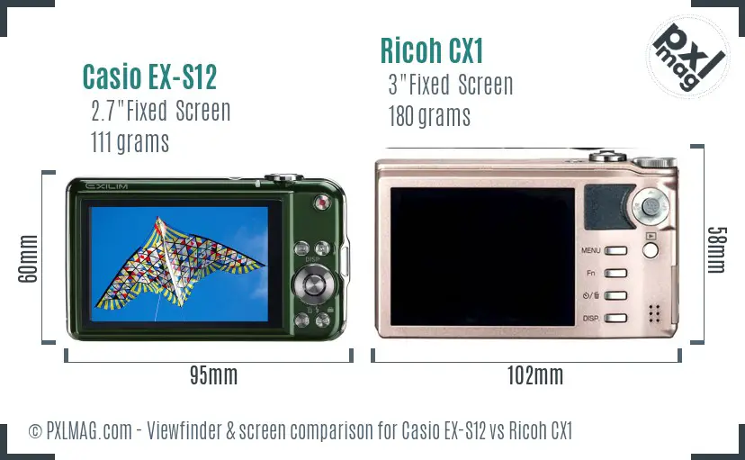 Casio EX-S12 vs Ricoh CX1 Screen and Viewfinder comparison