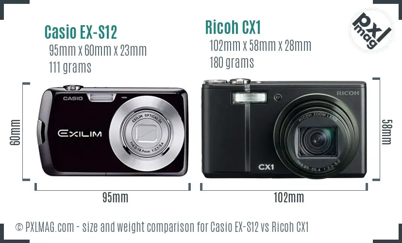 Casio EX-S12 vs Ricoh CX1 size comparison