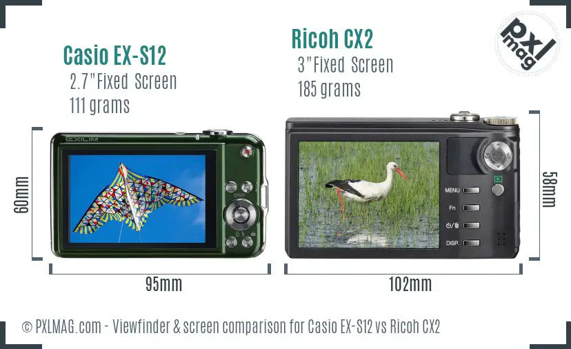 Casio EX-S12 vs Ricoh CX2 Screen and Viewfinder comparison