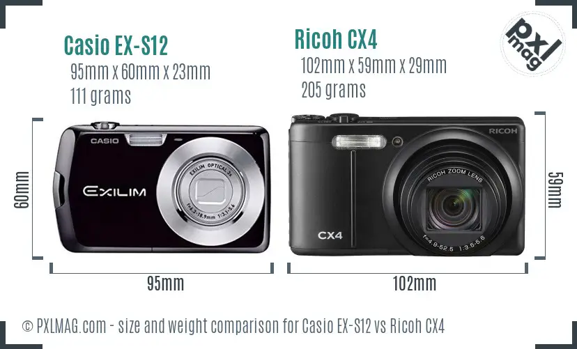 Casio EX-S12 vs Ricoh CX4 size comparison