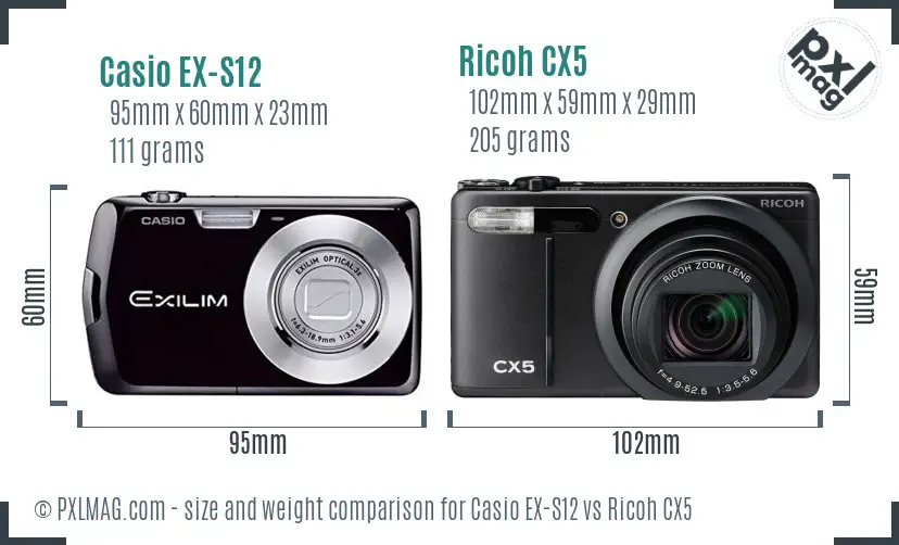 Casio EX-S12 vs Ricoh CX5 size comparison