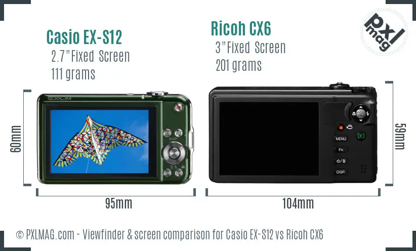 Casio EX-S12 vs Ricoh CX6 Screen and Viewfinder comparison