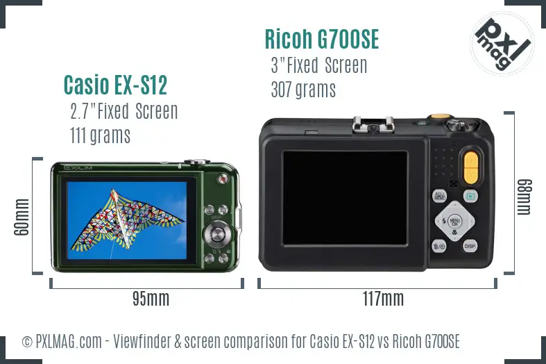 Casio EX-S12 vs Ricoh G700SE Screen and Viewfinder comparison
