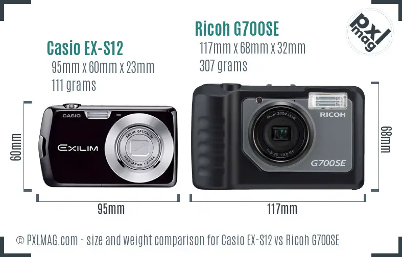 Casio EX-S12 vs Ricoh G700SE size comparison
