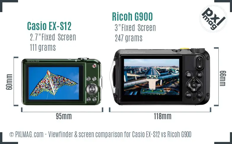 Casio EX-S12 vs Ricoh G900 Screen and Viewfinder comparison