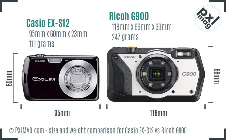 Casio EX-S12 vs Ricoh G900 size comparison