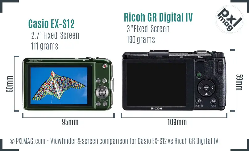 Casio EX-S12 vs Ricoh GR Digital IV Screen and Viewfinder comparison