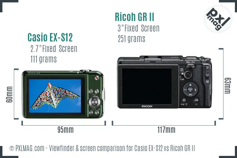 Casio EX-S12 vs Ricoh GR II Screen and Viewfinder comparison