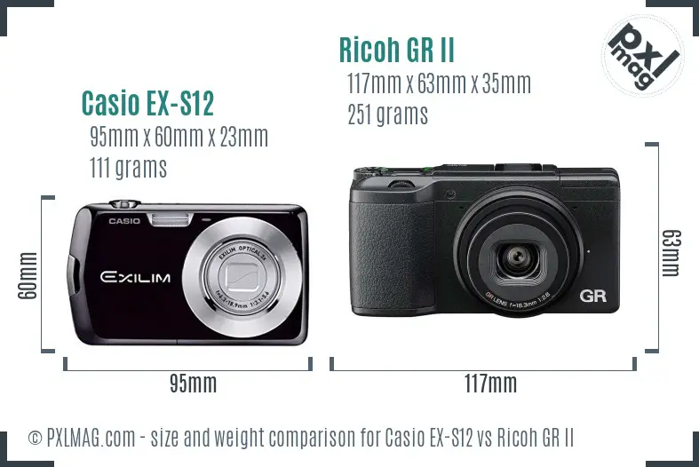 Casio EX-S12 vs Ricoh GR II size comparison