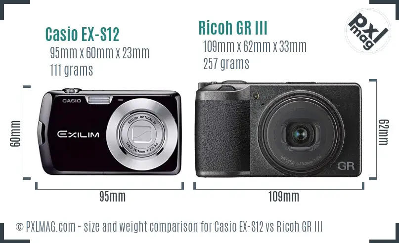 Casio EX-S12 vs Ricoh GR III size comparison