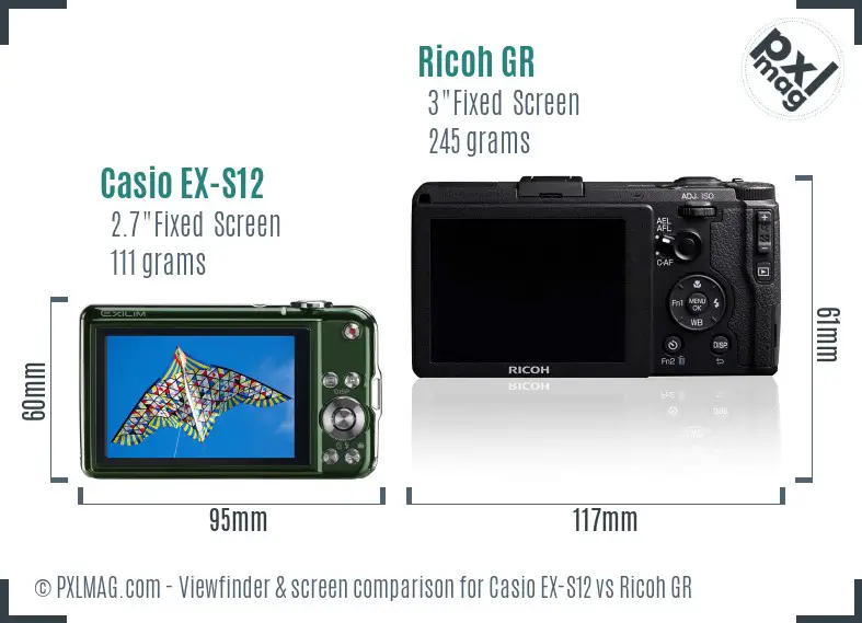 Casio EX-S12 vs Ricoh GR Screen and Viewfinder comparison