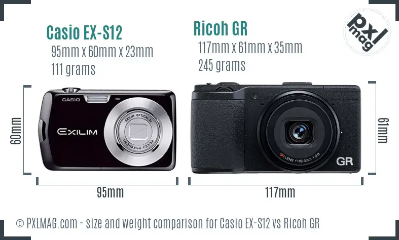Casio EX-S12 vs Ricoh GR size comparison