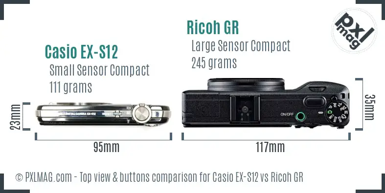 Casio EX-S12 vs Ricoh GR top view buttons comparison