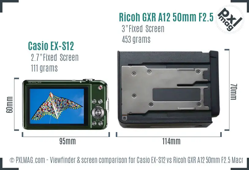 Casio EX-S12 vs Ricoh GXR A12 50mm F2.5 Macro Screen and Viewfinder comparison