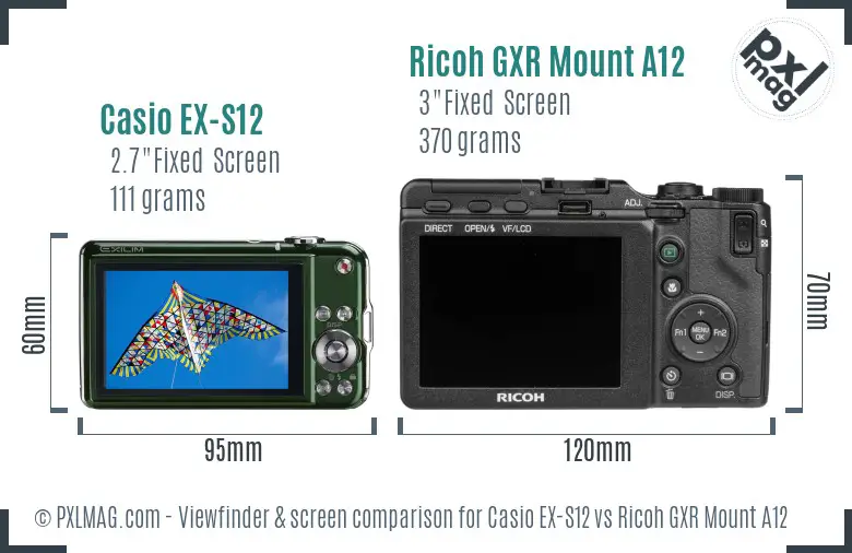 Casio EX-S12 vs Ricoh GXR Mount A12 Screen and Viewfinder comparison