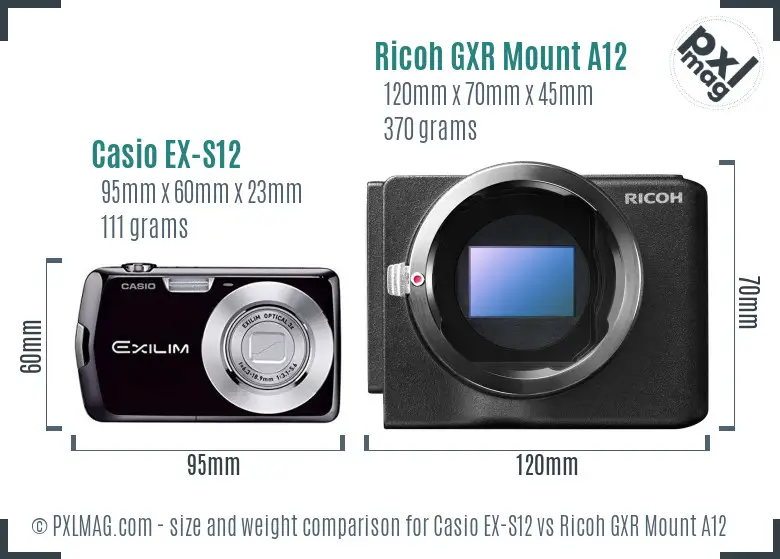 Casio EX-S12 vs Ricoh GXR Mount A12 size comparison