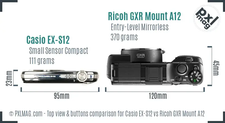 Casio EX-S12 vs Ricoh GXR Mount A12 top view buttons comparison