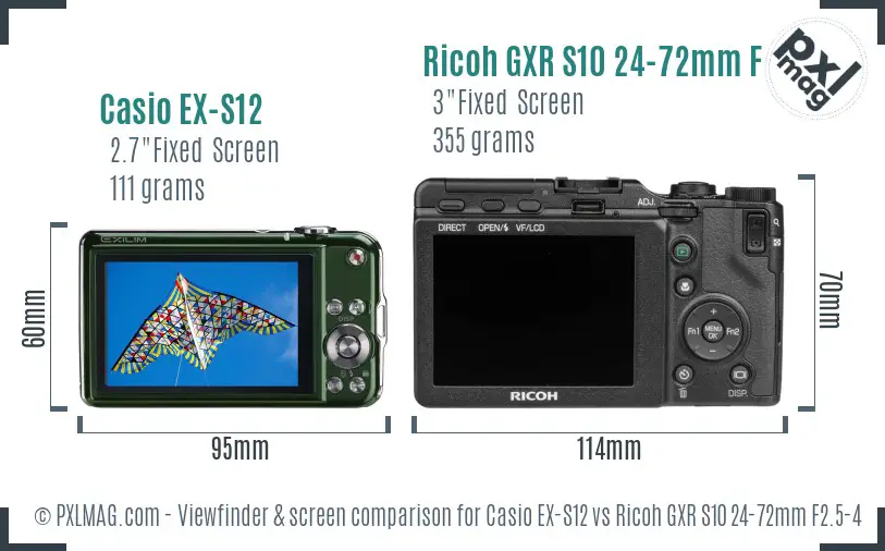 Casio EX-S12 vs Ricoh GXR S10 24-72mm F2.5-4.4 VC Screen and Viewfinder comparison