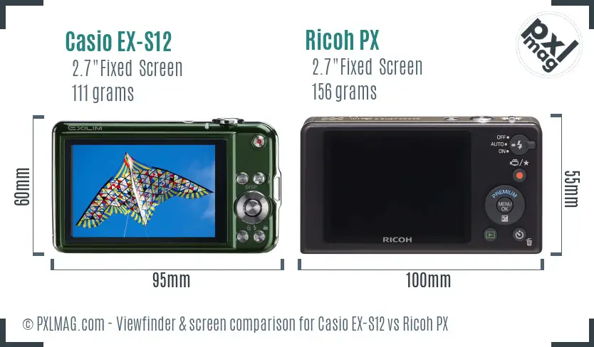 Casio EX-S12 vs Ricoh PX Screen and Viewfinder comparison