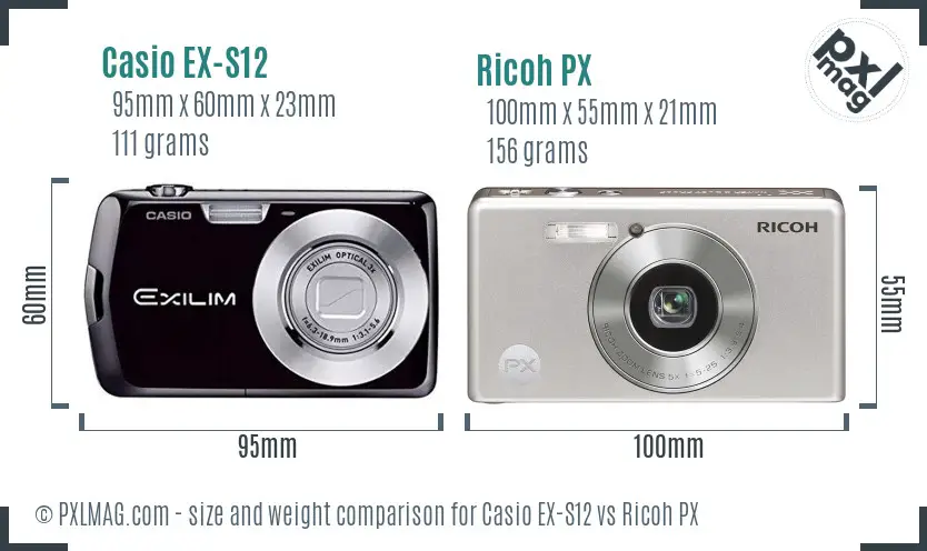 Casio EX-S12 vs Ricoh PX size comparison