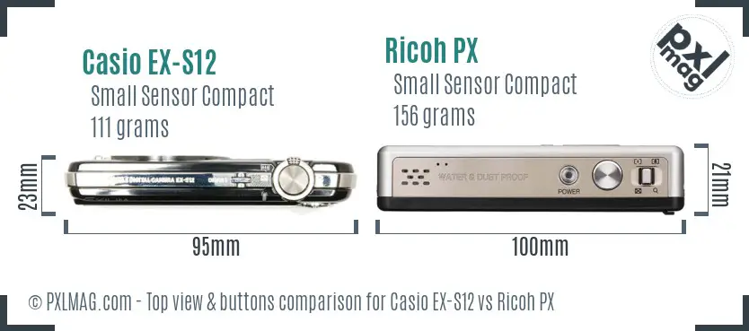 Casio EX-S12 vs Ricoh PX top view buttons comparison