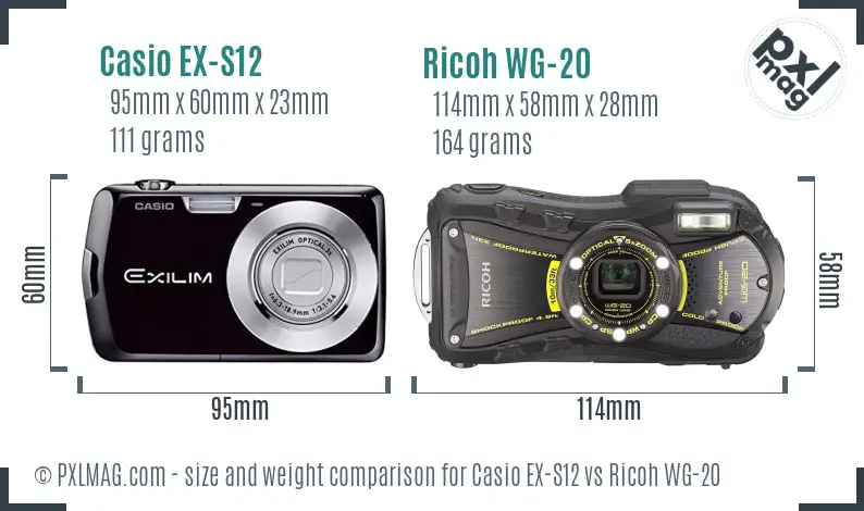Casio EX-S12 vs Ricoh WG-20 size comparison