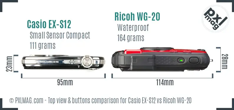 Casio EX-S12 vs Ricoh WG-20 top view buttons comparison