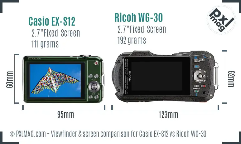 Casio EX-S12 vs Ricoh WG-30 Screen and Viewfinder comparison