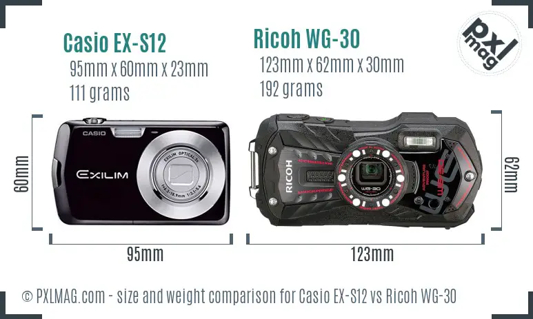 Casio EX-S12 vs Ricoh WG-30 size comparison