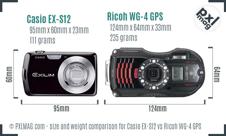 Casio EX-S12 vs Ricoh WG-4 GPS size comparison Casio EX-S12 vs Ricoh WG-4 GPS size comparison