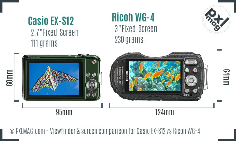 Casio EX-S12 vs Ricoh WG-4 Screen and Viewfinder comparison