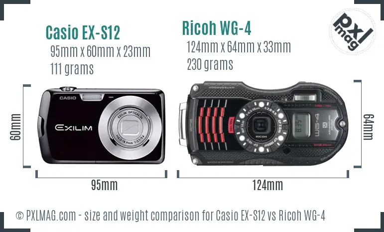 Casio EX-S12 vs Ricoh WG-4 size comparison