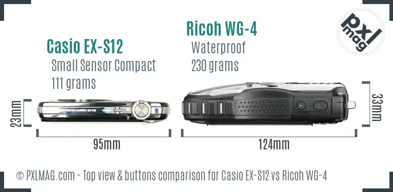 Casio EX-S12 vs Ricoh WG-4 top view buttons comparison