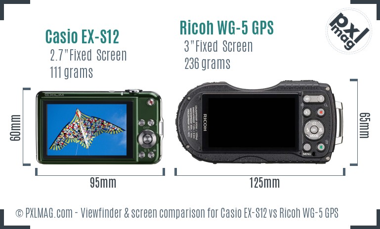 Casio EX-S12 vs Ricoh WG-5 GPS Screen and Viewfinder comparison