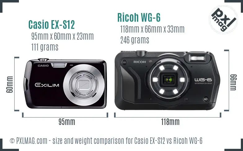 Casio EX-S12 vs Ricoh WG-6 size comparison Casio EX-S12 vs Ricoh WG-6 size comparison