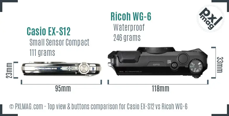 Casio EX-S12 vs Ricoh WG-6 top view buttons comparison Casio EX-S12 vs Ricoh WG-6 top view buttons comparison