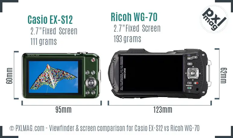 Casio EX-S12 vs Ricoh WG-70 Screen and Viewfinder comparison