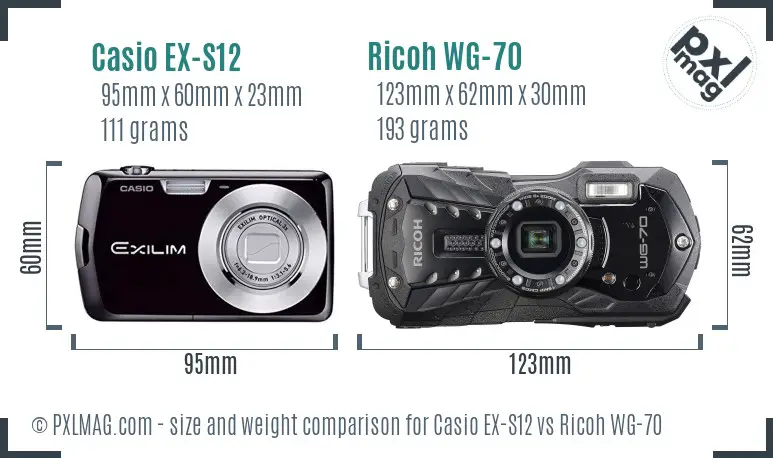 Casio EX-S12 vs Ricoh WG-70 size comparison